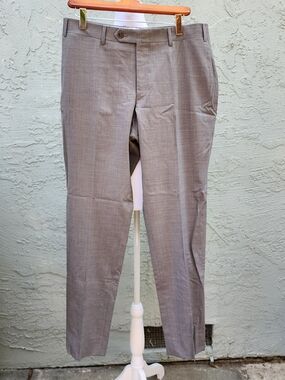 Canali Italy Men's Gray Stretch Wool Dress Pants Flat Front Lux Tailored 32 X 48